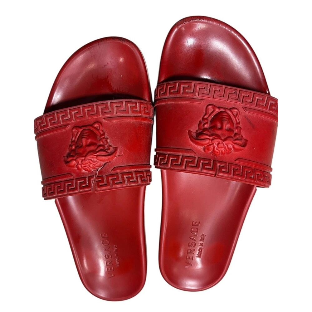 Versace Men’s Palazzo Medusa Logo Pool Slides Sandals Red US 10 PLEASE READ